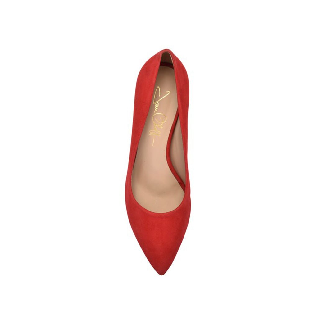 Red Hot Kiss Suede Mid-Heel Pump with Pointed Toe 75mm - Image 4