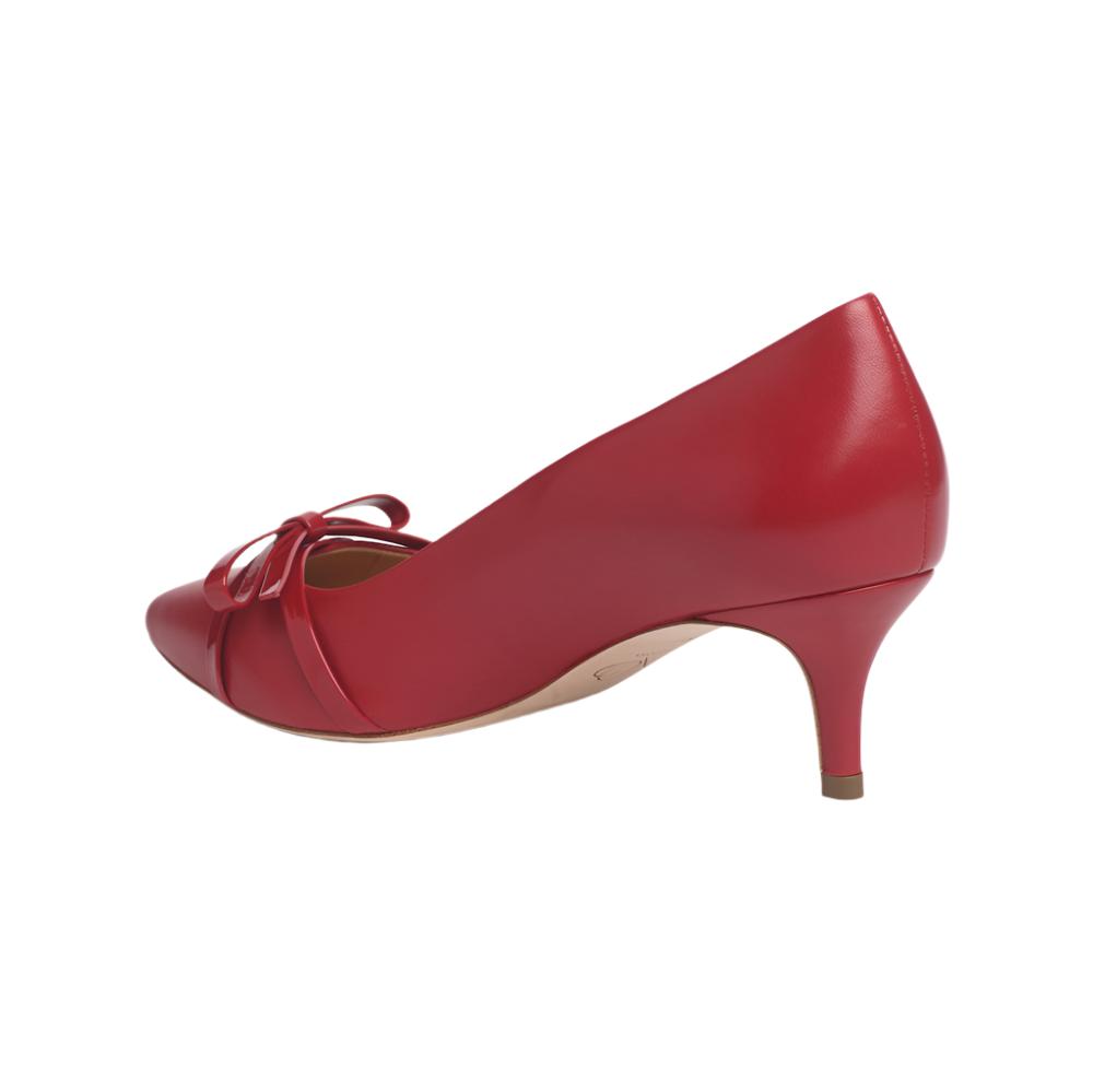 Celine Red Mestico Pointed Toe Kitten Heel Pumps with Bow - Image 4