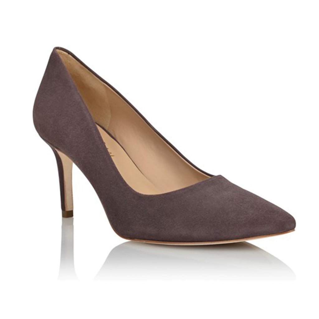 Deborah mid-heel pump in kid suede with a pointed toe and 75mm heel