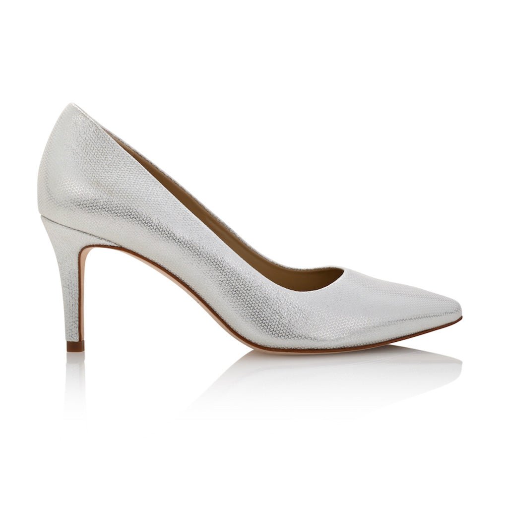 Deborah mid-heel pump in silver mesh leather with a 75mm heel