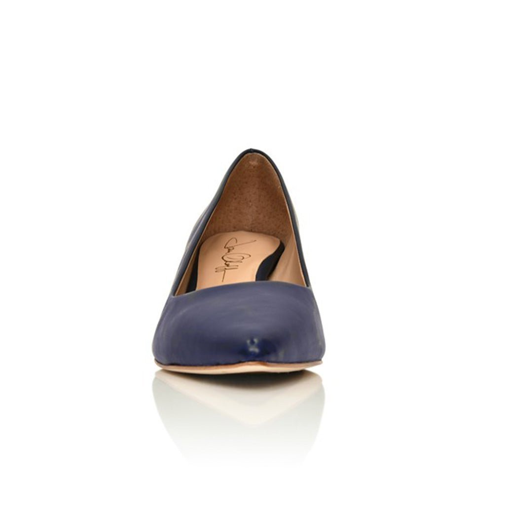 Callie Navy Lux Nappa Pointed Toe Kitten Heel Pumps - Image 4