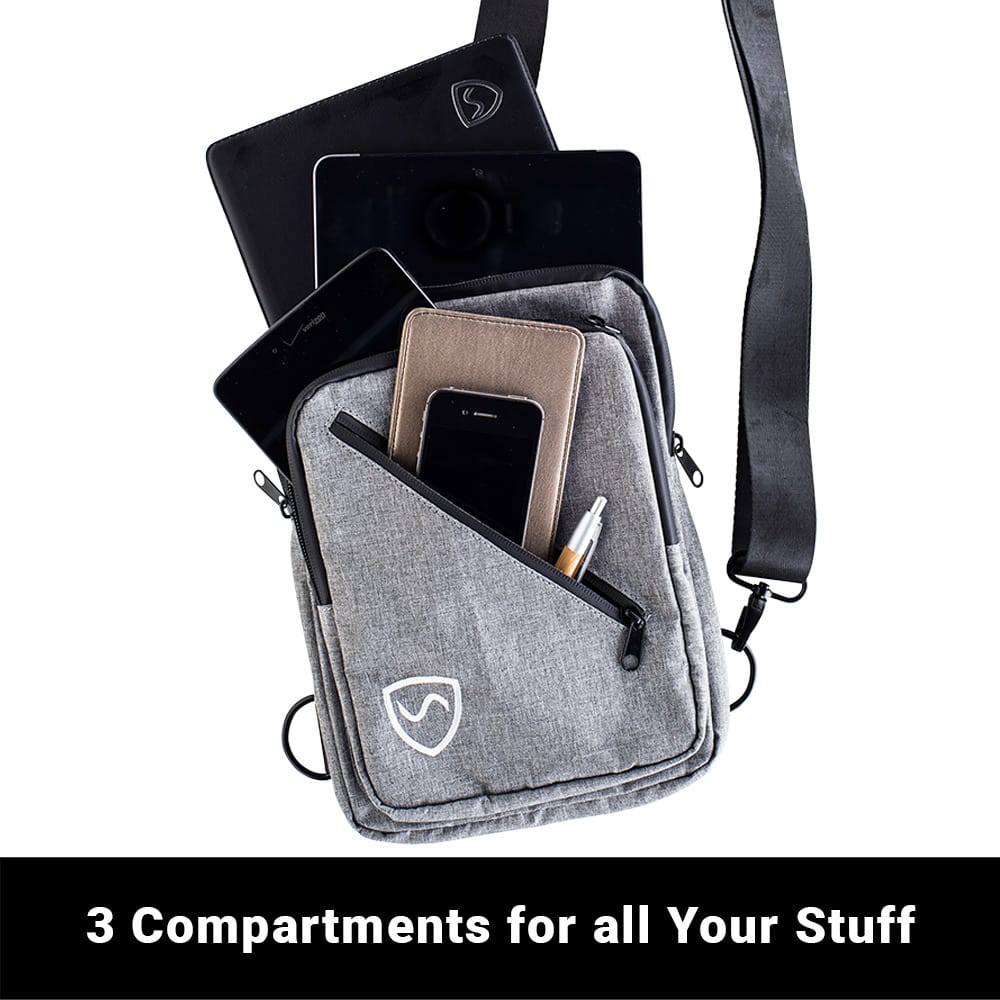 EMF Shielding Sling Bag for Cell Phones and Tablets Gray - Image 5