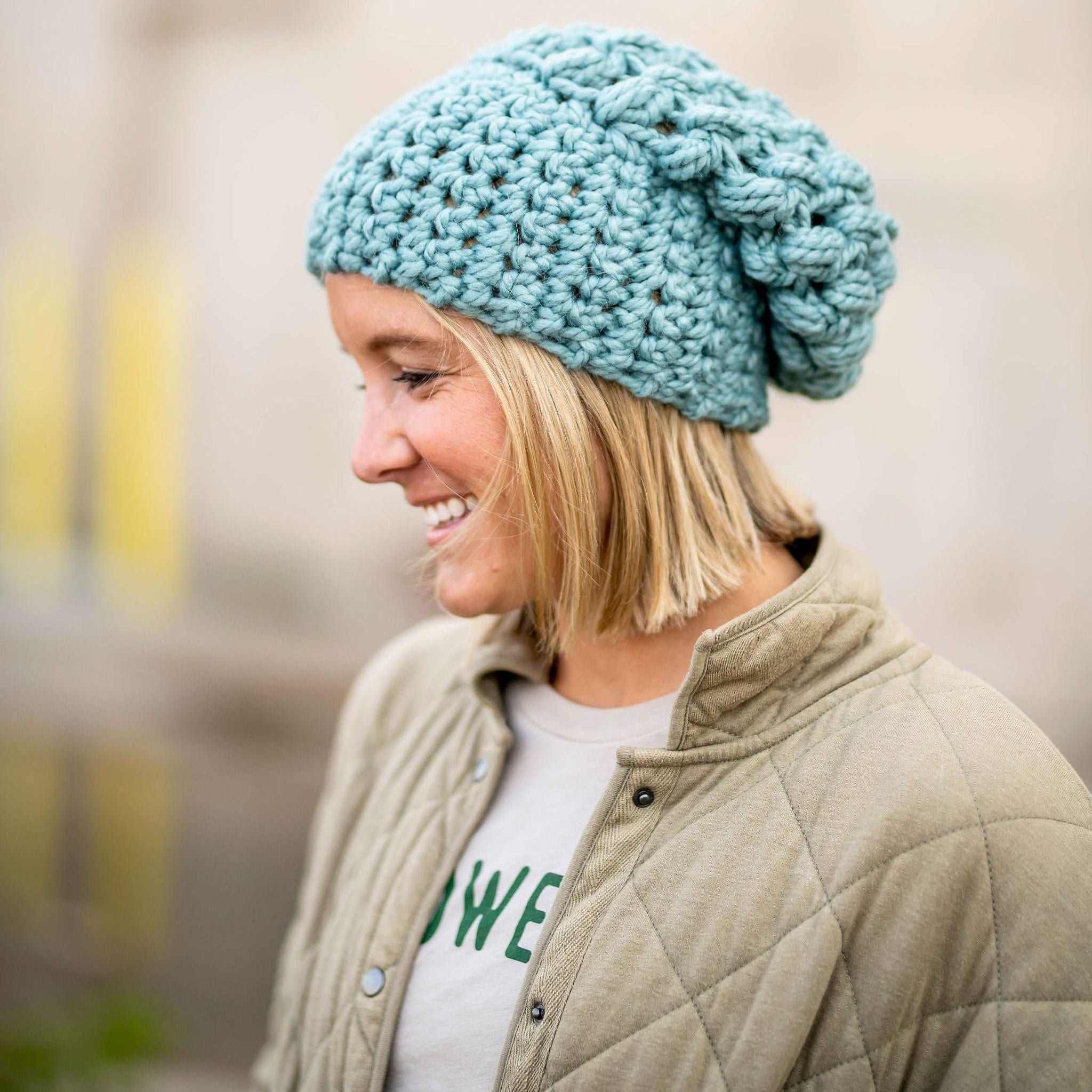 Crochet Slouch Hat | Succulent Blue Slouchy Beanie