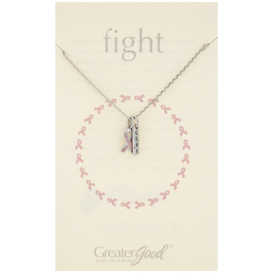 Pink Ribbon Cure Pewter Necklace
