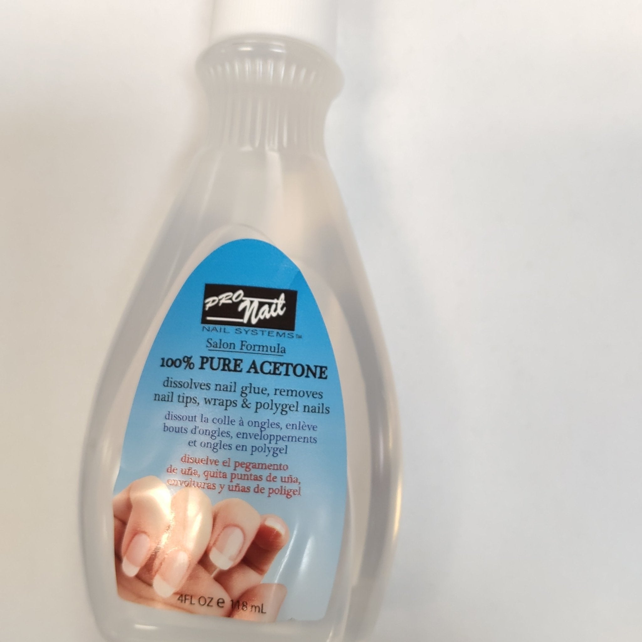 4 oz bottle of Pronail Pure Acetone professional-grade nail polish remover