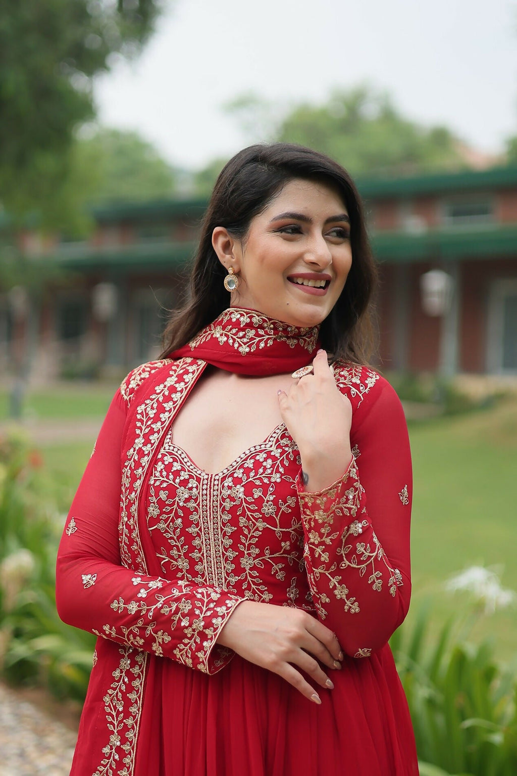 Red Georgette Sequence Embroidery Kurta Set