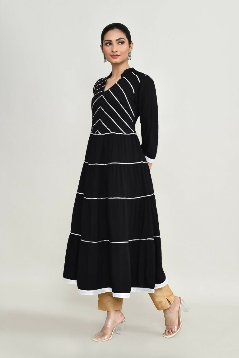 Black Embroidered Rayon Tunic for Women