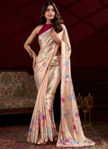 Vegaa Fashion Cream Japan Satin With Pearl Lace Printed Designer Saree
