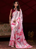 Vegaa Fashion Light Pink Japan Satin With Pearl Lace Printed Designer Saree