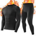 Roadbox Thermal Underwear for Men: Fleece Lined Long Johns Base Layer Extreme Cold Weather Winter Ski Thermals Top and Bottom Set Black
