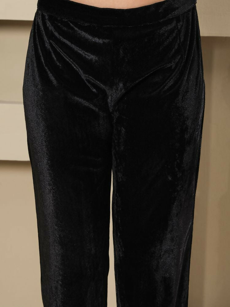 Black Velvet Kurta Set with Intricate Hand Embellishments