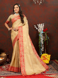 Cream colored cotton saree featuring intricate zari weaving border