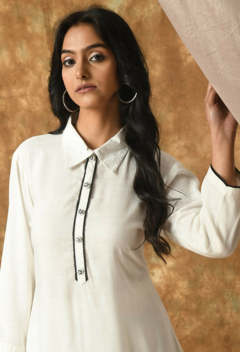 Women's White Cotton Rayon Kurta Set - Daily Wear Ethnic Suit