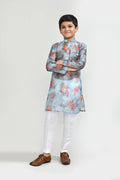Sea green georgette kurta set paired with white straight-fit pants