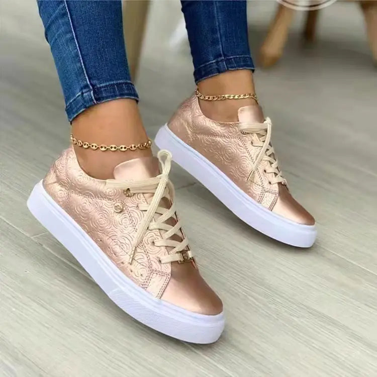 Women's Casual Lace-Up Sneakers with Textured Finish - Image 12