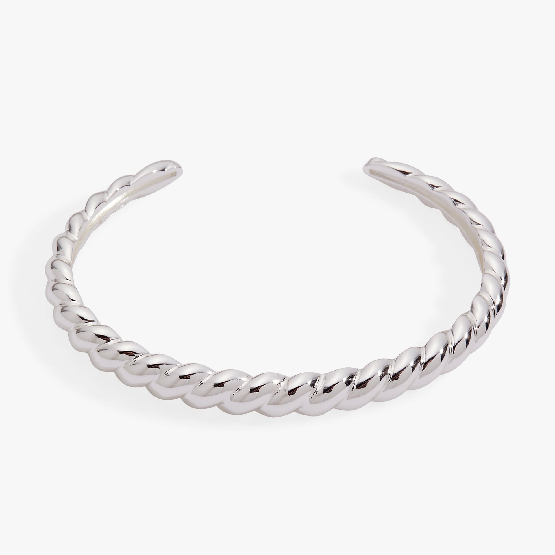Silver-plated puffy rope texture cuff bracelet with a dimensional twisted design