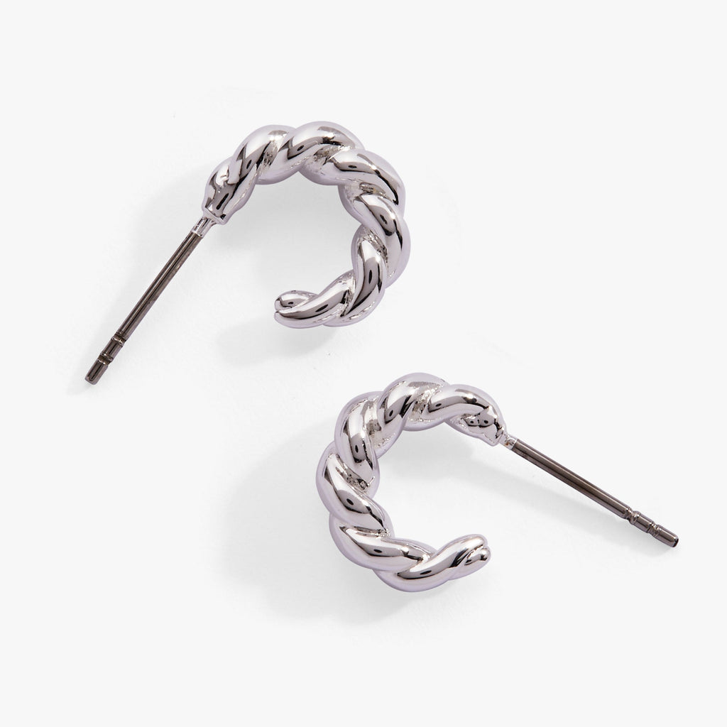 Puffy Rope Textured Huggie Hoop Earrings in Silver Tone