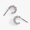 Puffy Rope Textured Huggie Hoop Earrings in Silver Tone