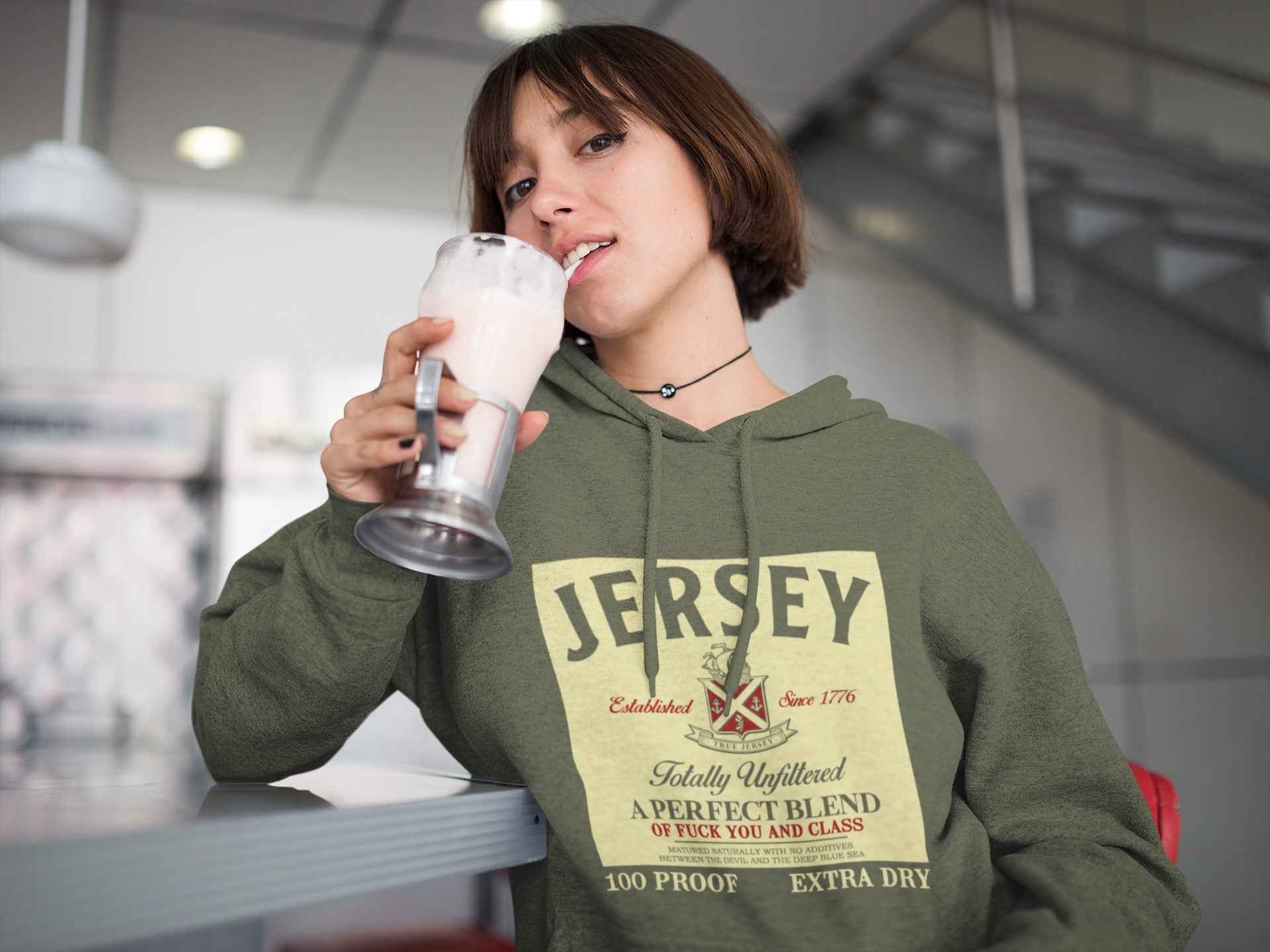 Perfect Blend Hoodie: Green Jameson Whiskey Label Parody Sweatshirt