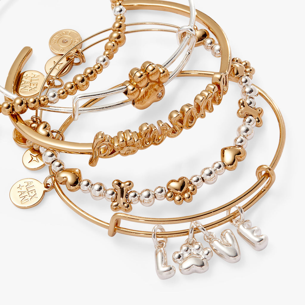 Puppy Love 5-Piece Paw Print Charm Bangle Bracelet Set