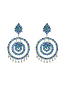 Blue Kundan circle earrings with decorative stone detailing