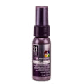 Travel size bottle of Pureology Colour Fanatic Multi-Tasking Hair Beautifier in deep purple and silver packaging.
