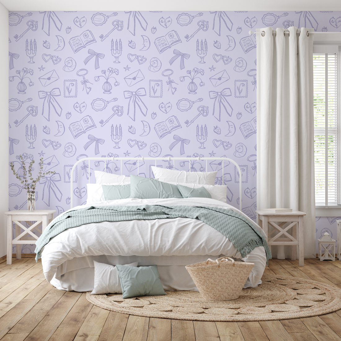 Lexi Whimsical Wallpaper in Light Blue, Cream and White