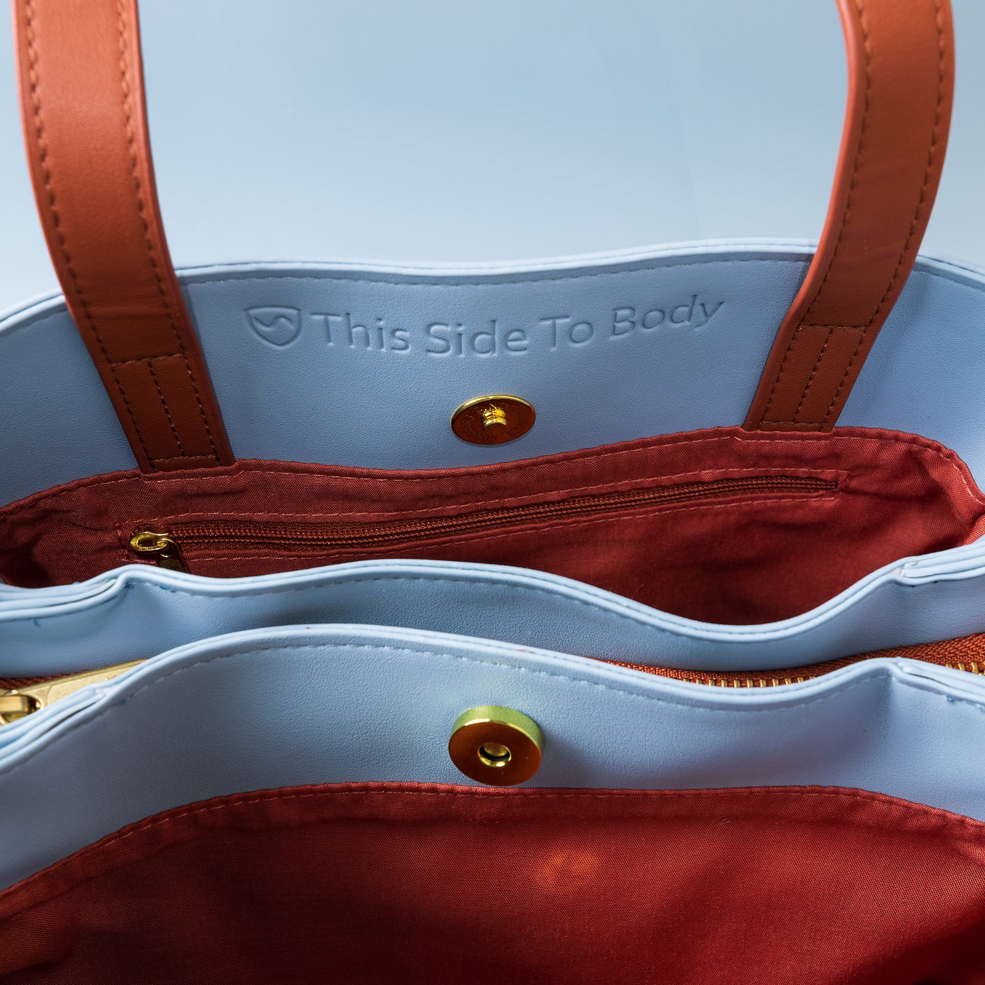 Light Blue Tote Bag with EMF Radiation Protection and Shoulder Strap - Image 6