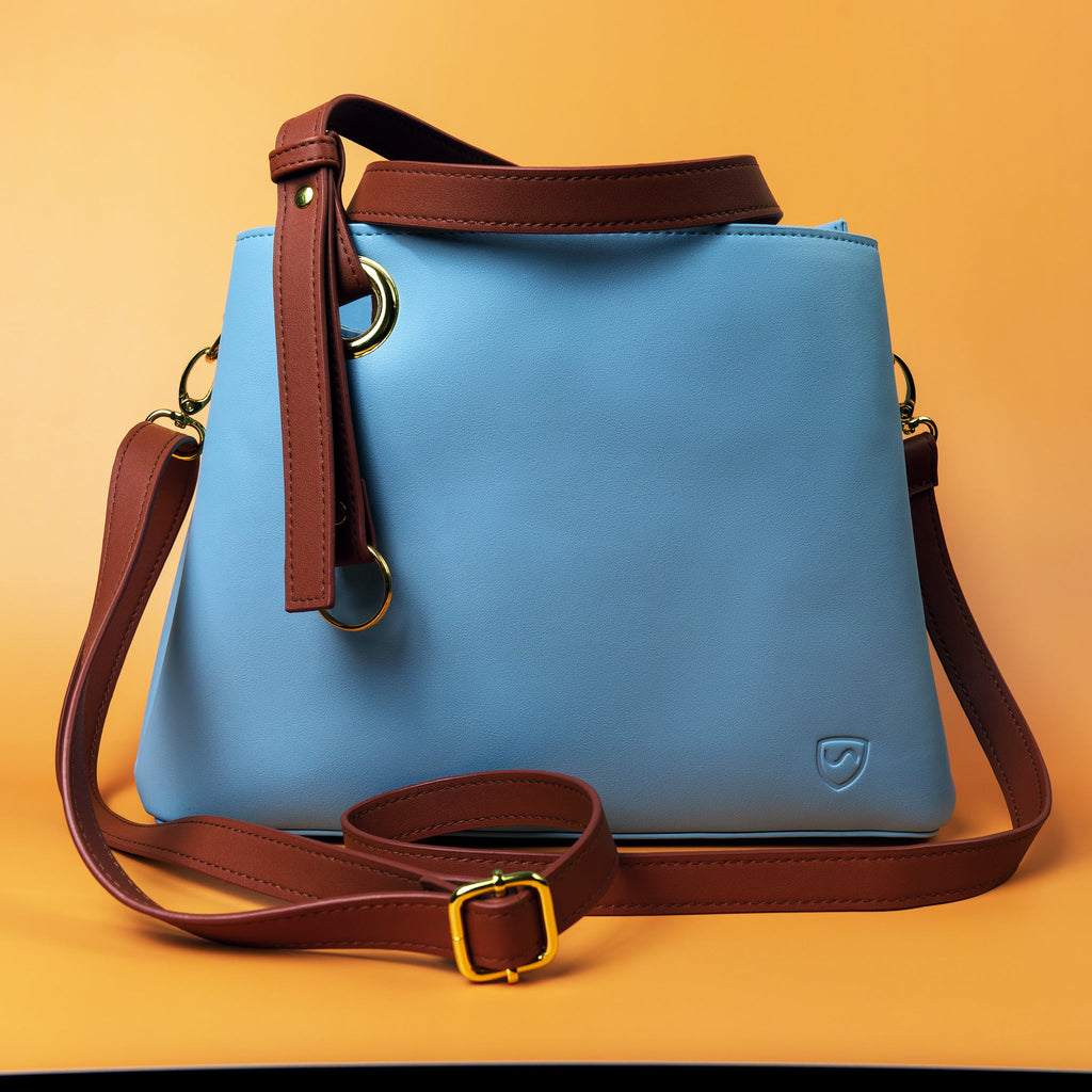 Light Blue Tote Bag with EMF Radiation Protection and Shoulder Strap - Image 5