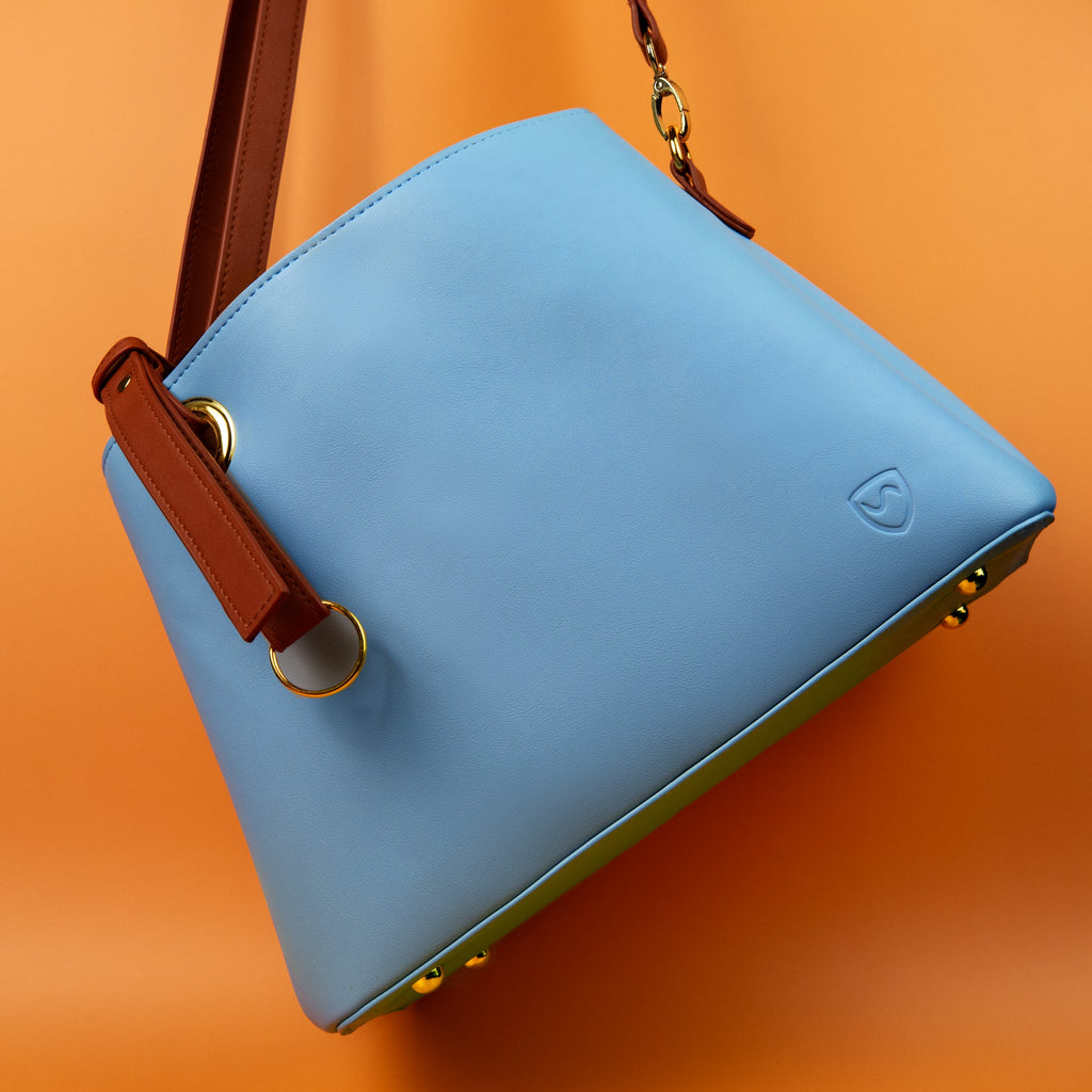 Light Blue Tote Bag with EMF Radiation Protection and Shoulder Strap - Image 8