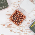 Set of delicate rose gold push pins placed on a canvas map