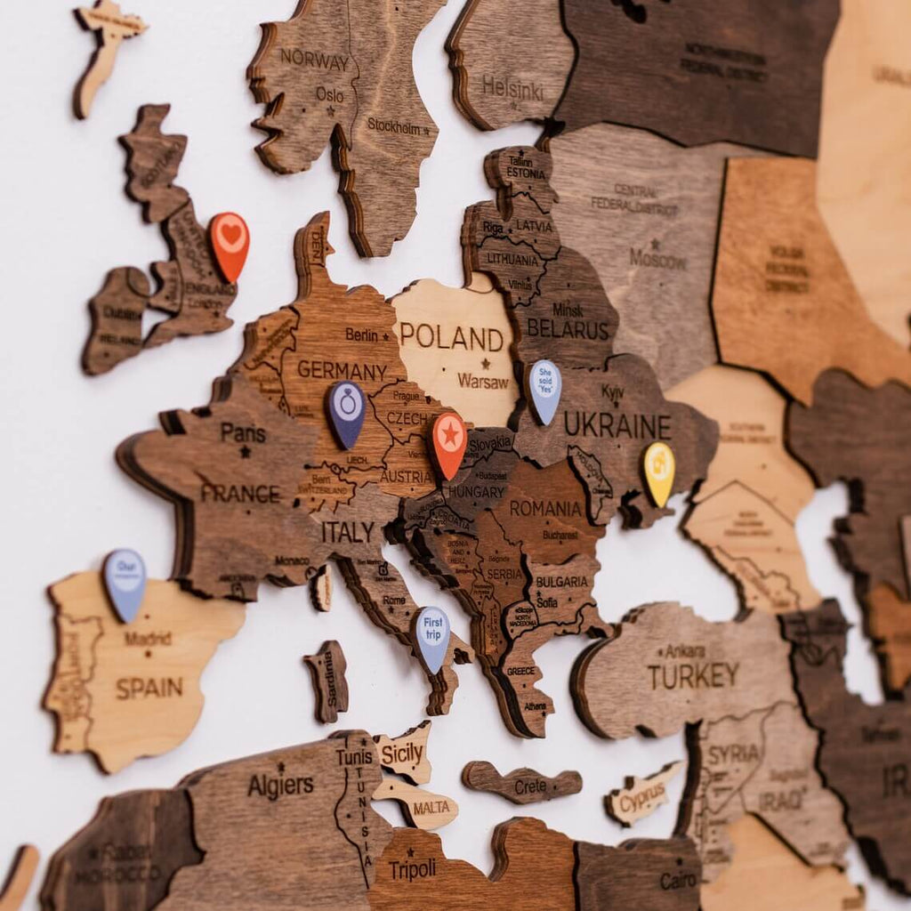 Wooden Location Pins for World Maps – Travel-Inspired Wall Decor