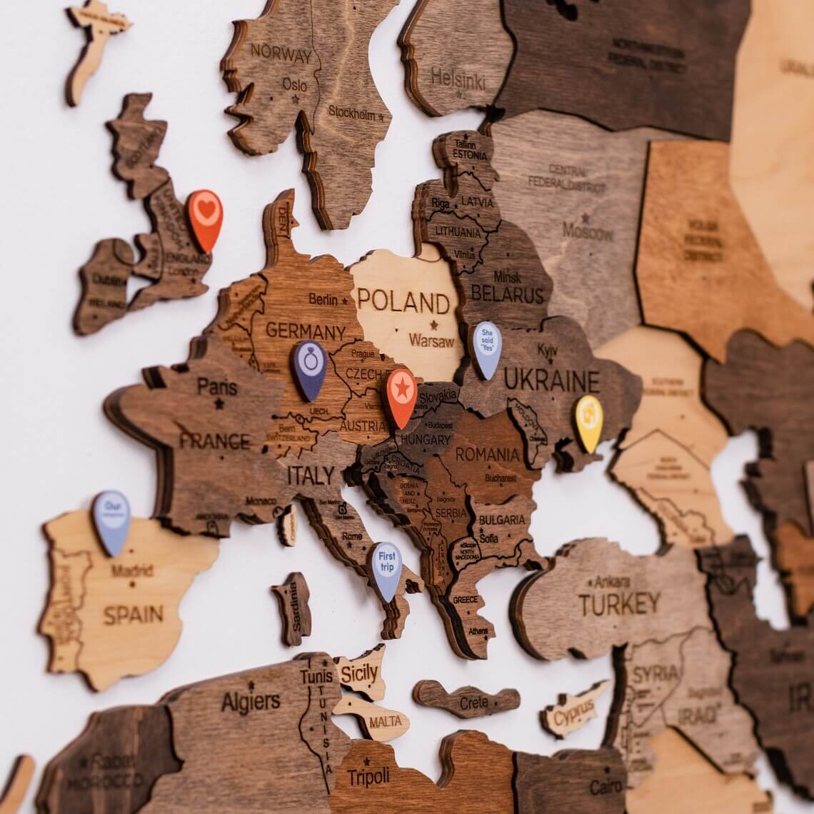 Wooden Location Pins for World Maps – Travel-Inspired Wall Decor