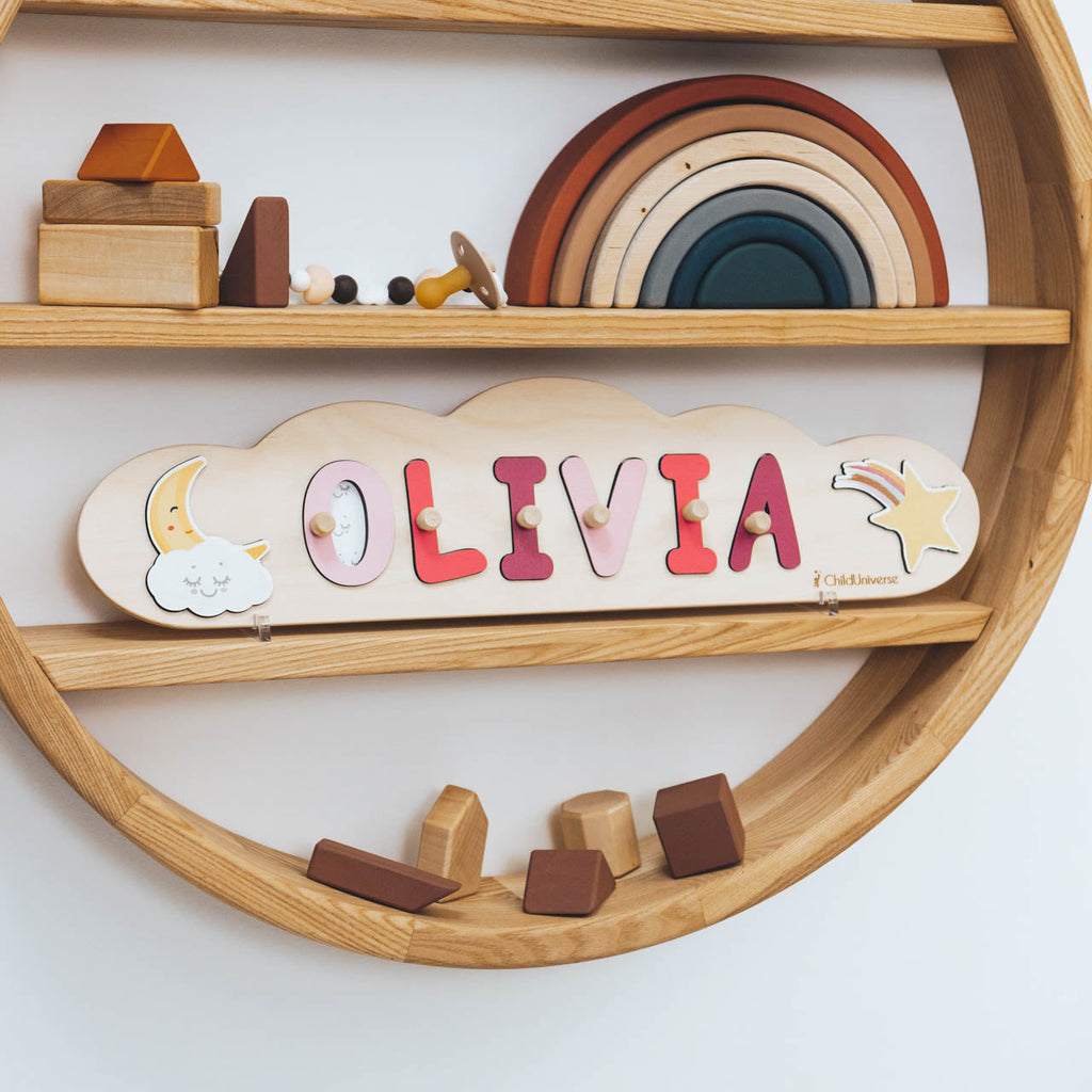 Personalized Cloud Name Puzzle for Toddlers - Montessori Wood Toy