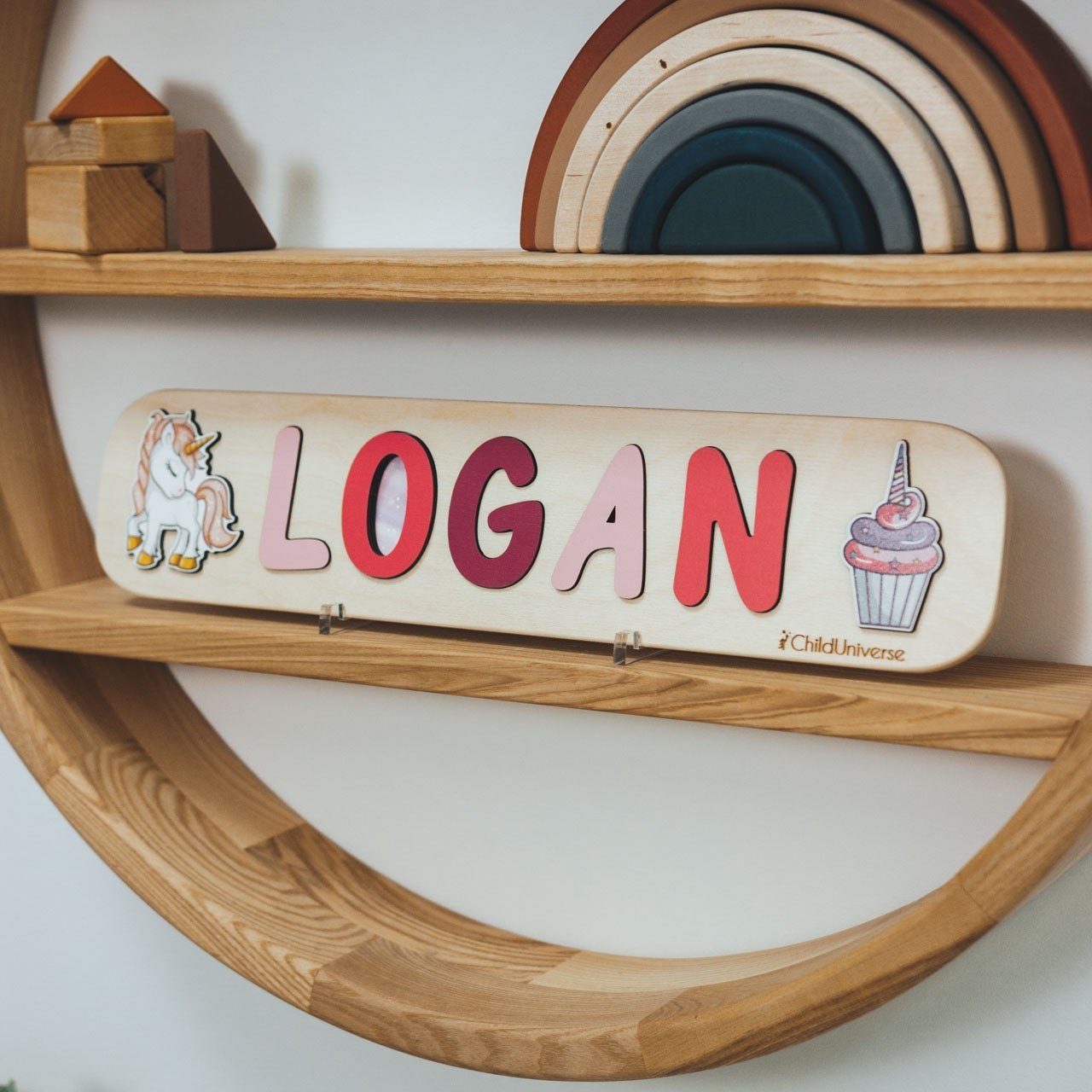 Personalized Unicorn Name Puzzle for Nursery Decor in Pink & Red