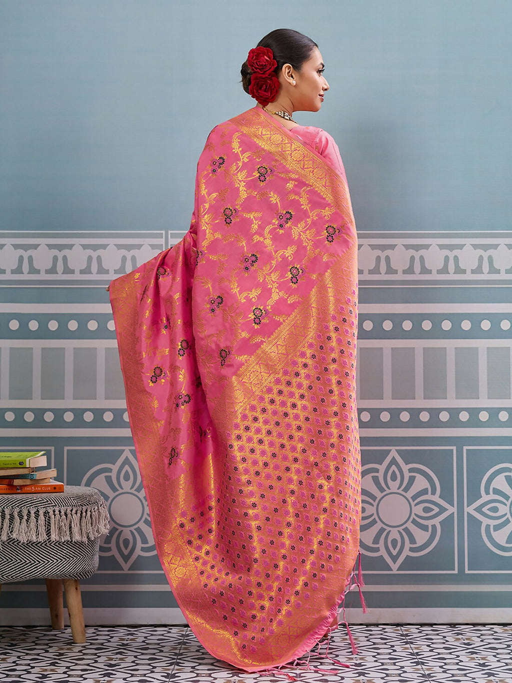Gajari Silk Saree with Matching Silk Blouse