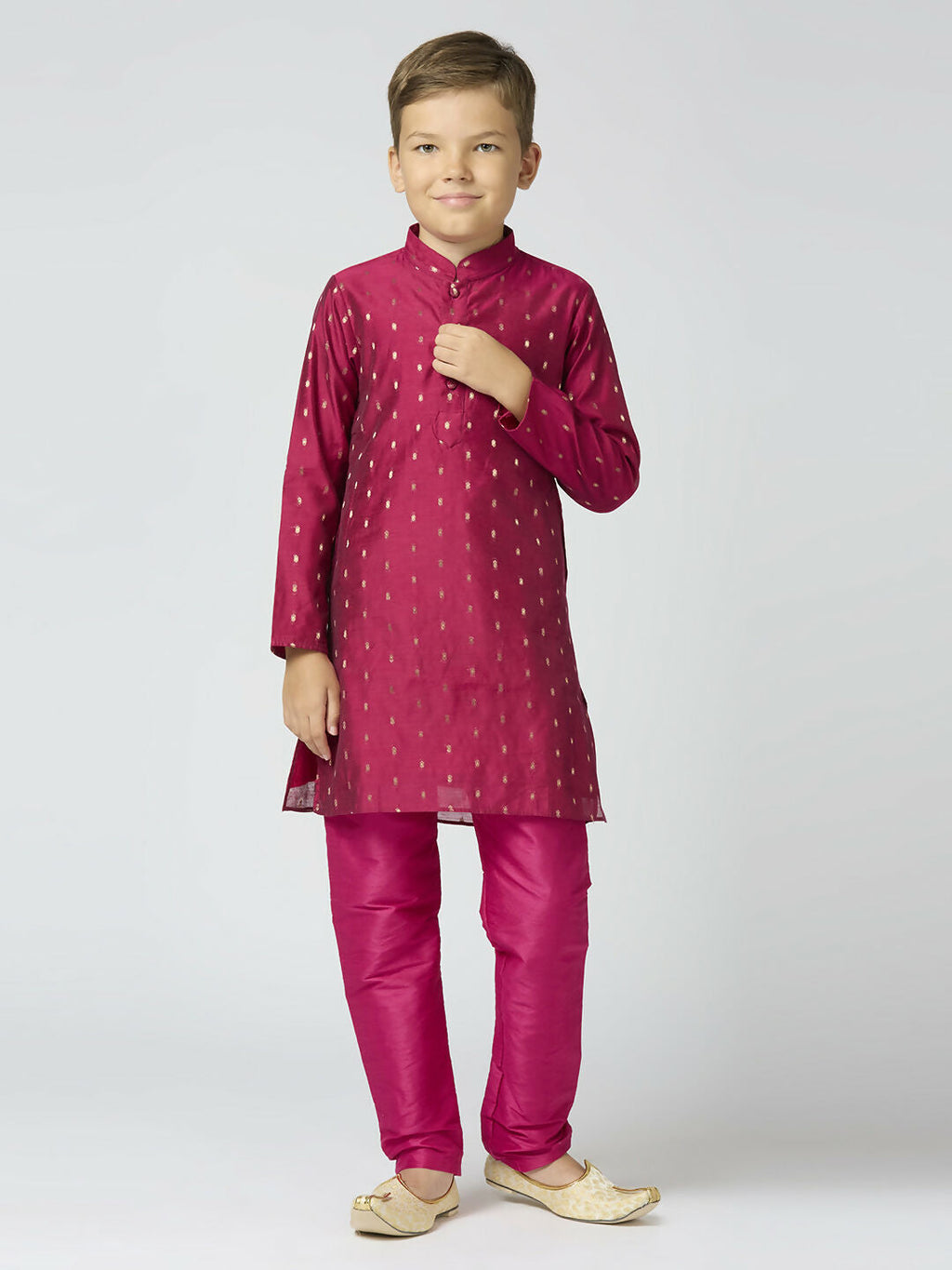 Boys Purple Chanderi Kurta Pyjama Set with Butta Work