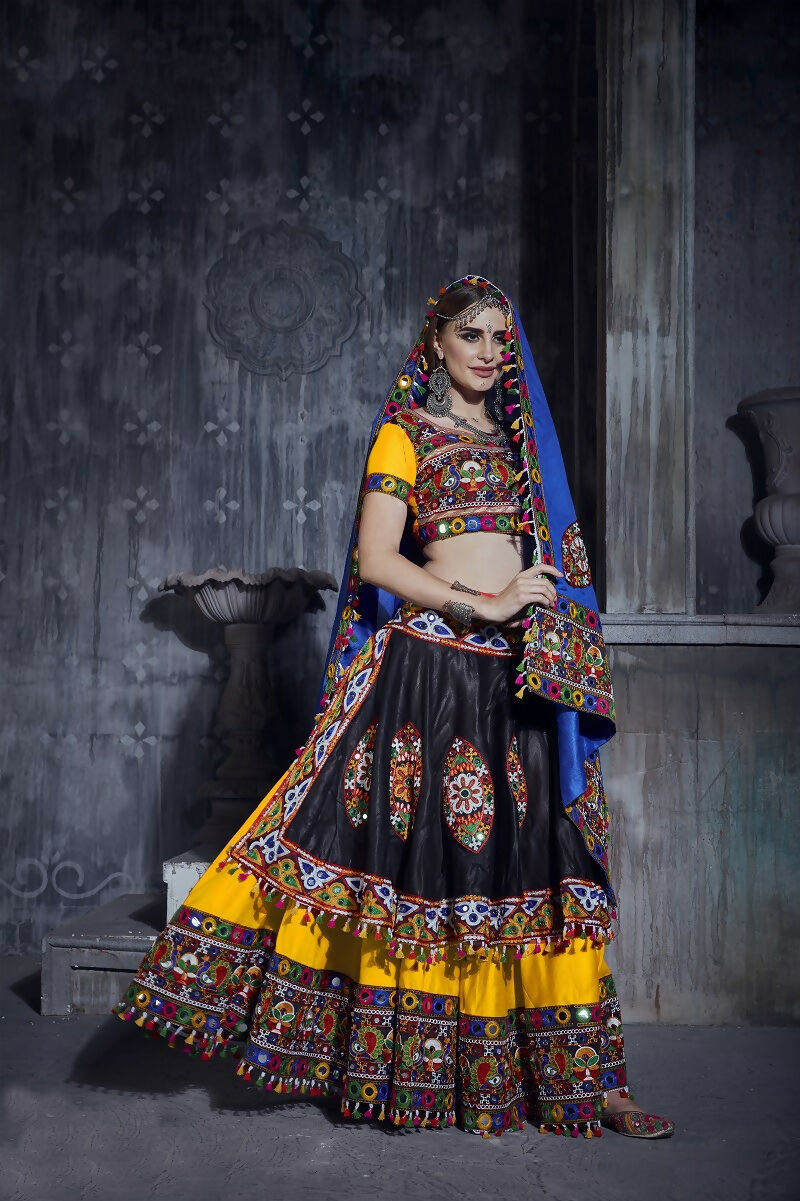 Black and Yellow Art Silk Designer Lehenga Choli for Navratri