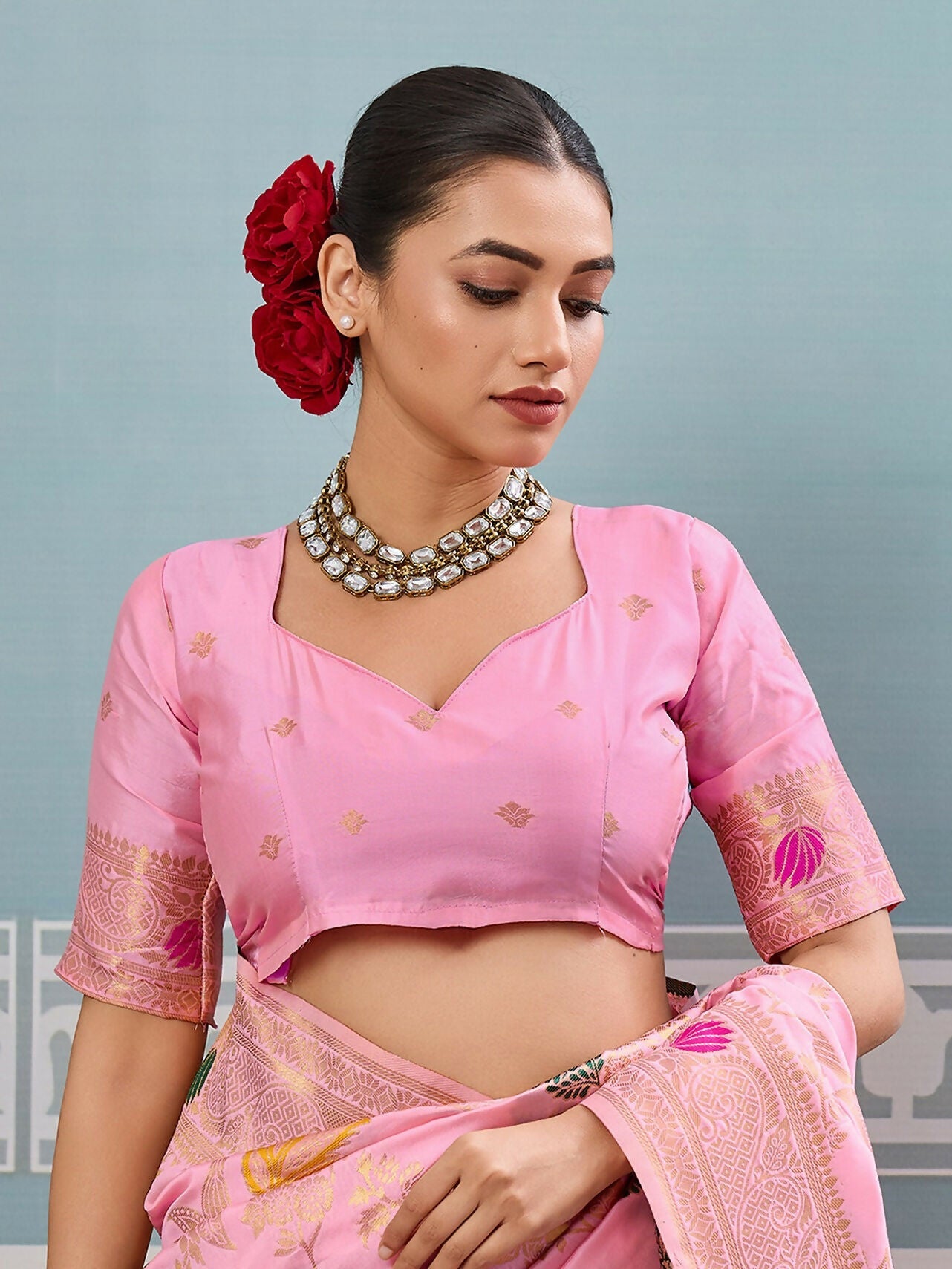 Light Pink Silk Saree with Matching Blouse Piece