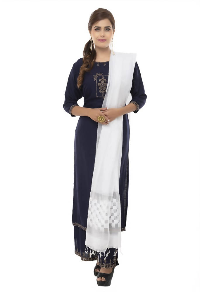 White Buta Cutwork Dupatta in Kota Cotton