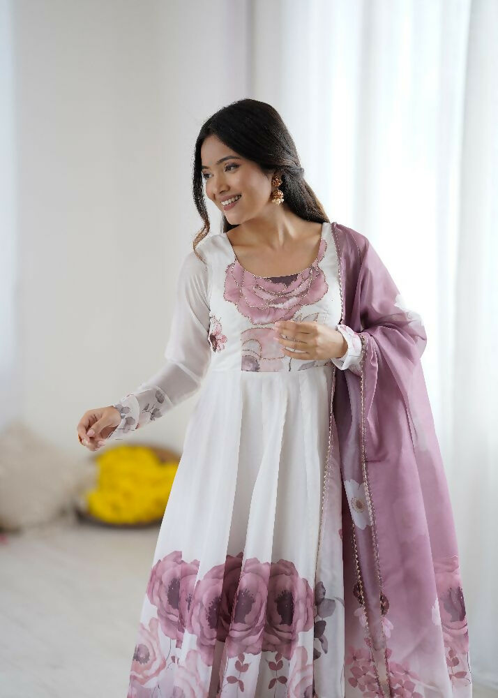Onion Pink Organza Kurta Set with Sequin Embroidery Work