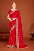Rani pink Fendi Two Tone Silk Saree with heavy Zari and Siroski work