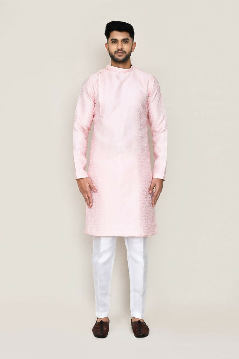 Red Weaving Silk Kurta Set with Straight Fit Pants