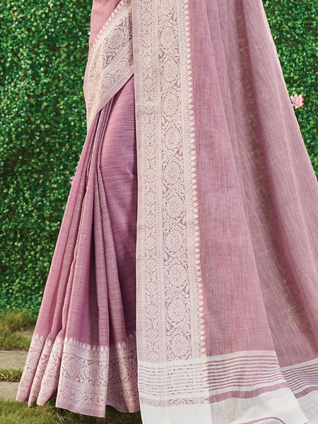 Onion Pink Linen Saree with Matching Blouse