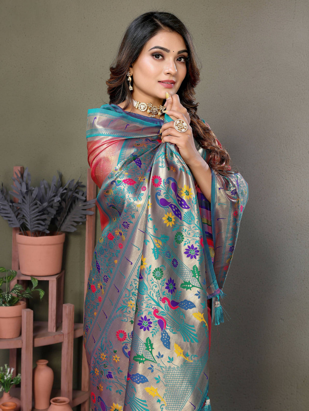 Dusty Pink Tissue Silk Paithani Woven Saree for Weddings