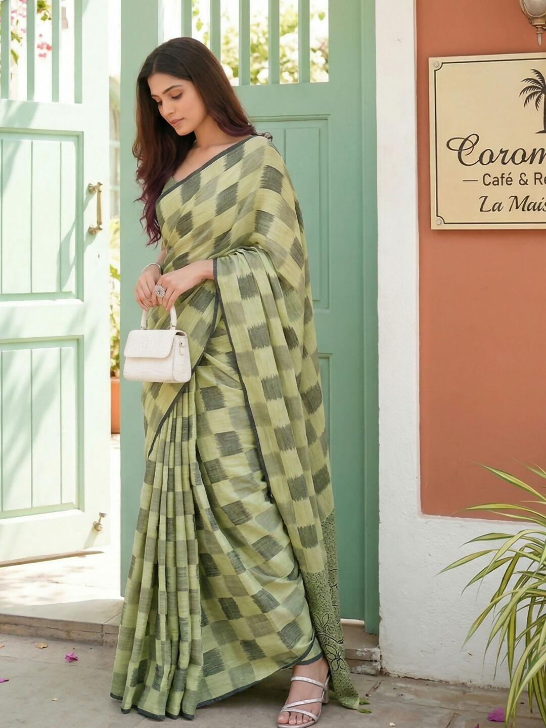 Elegant Pista Green Linen Cotton Saree for Everyday Grace