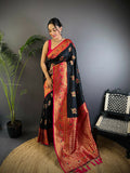 Black Banarasi soft silk saree with classic woven pattern