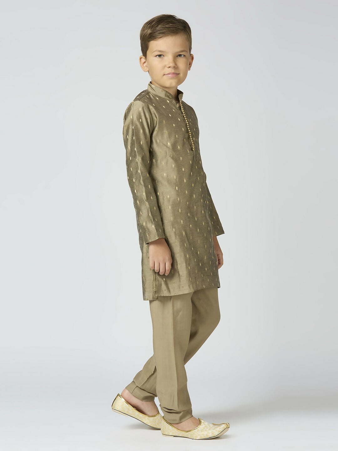 Boys Traditional Grey Chanderi Kurta and Pyjama Set for Kids
