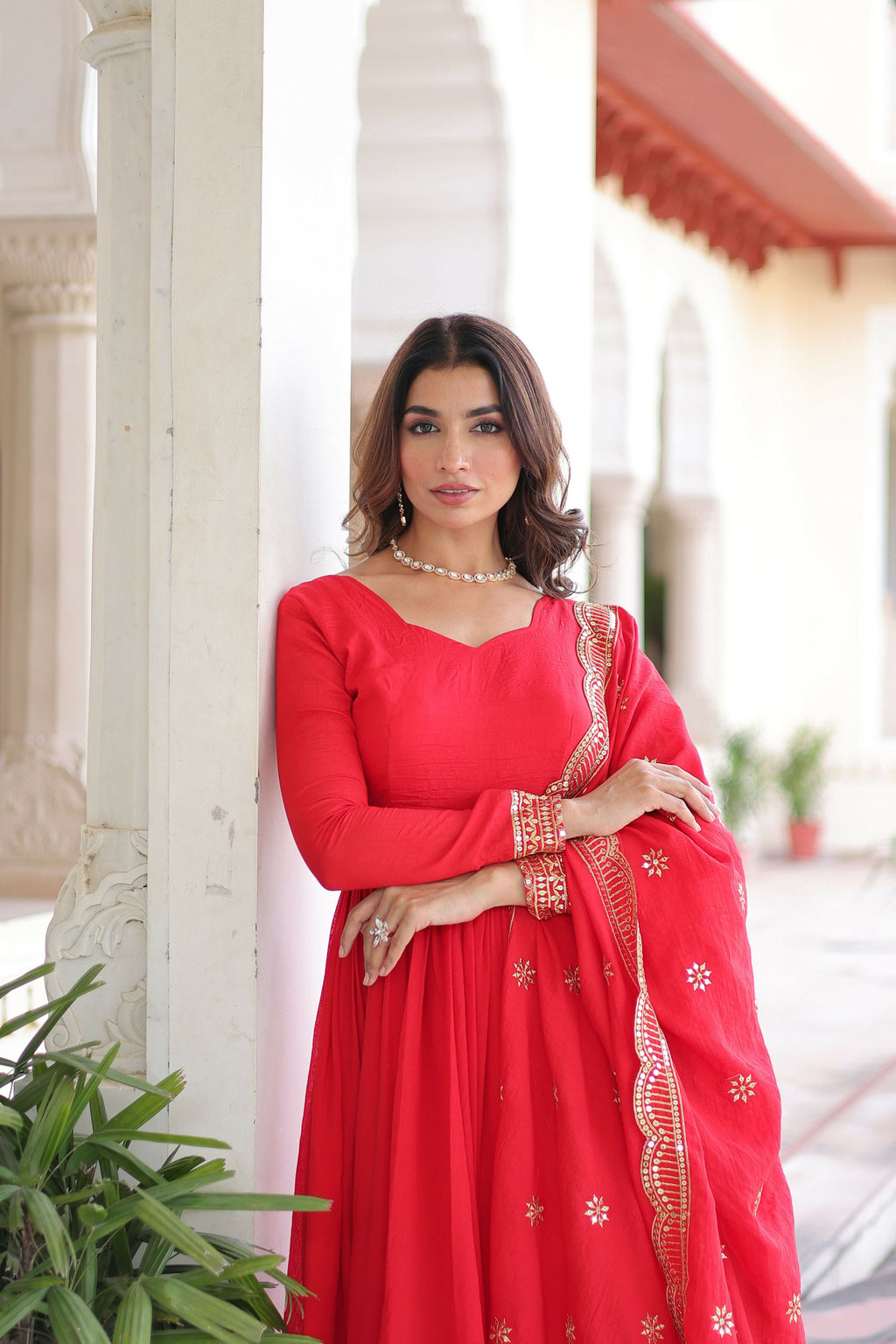 Joban Fashion Red Readymade Kurta Set With Sequence embroidery Work