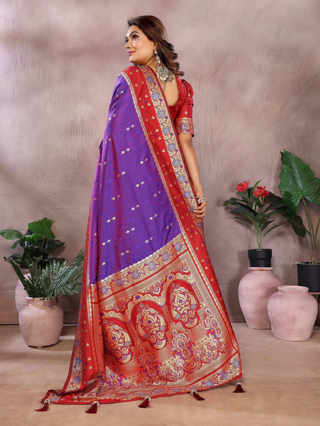 Purple Kalamkari Silk Zari Woven Saree